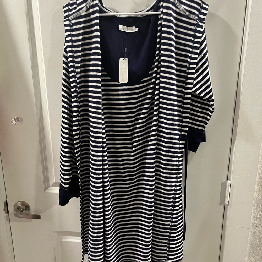 Elegant Navy and White Striped Women's Robe